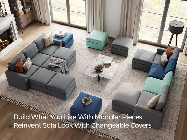 LINSY HOME Modular Sectional Sofa, Convertible U Shaped Sofa Couch with Storage, Memory Foam, Modular Sectionals with Ottomans