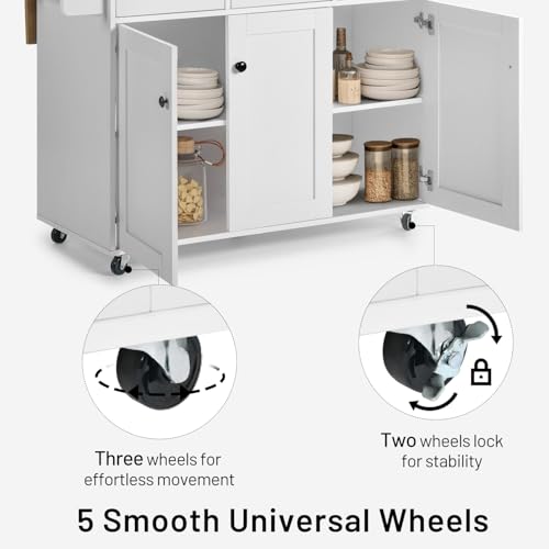 FurnitureR Mobile Kitchen Island Cart with Drop Leaf – Rolling Storage Cabinet, Light Oak Top