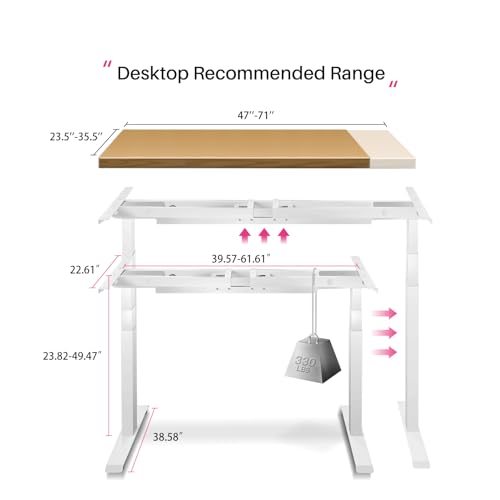 Redlife Dual Motor Standing Desk Frame, Electric Adjustable Standing for Table Top, 330 lbs Weight Capacity, Tabletop Lift Range 24''-50''