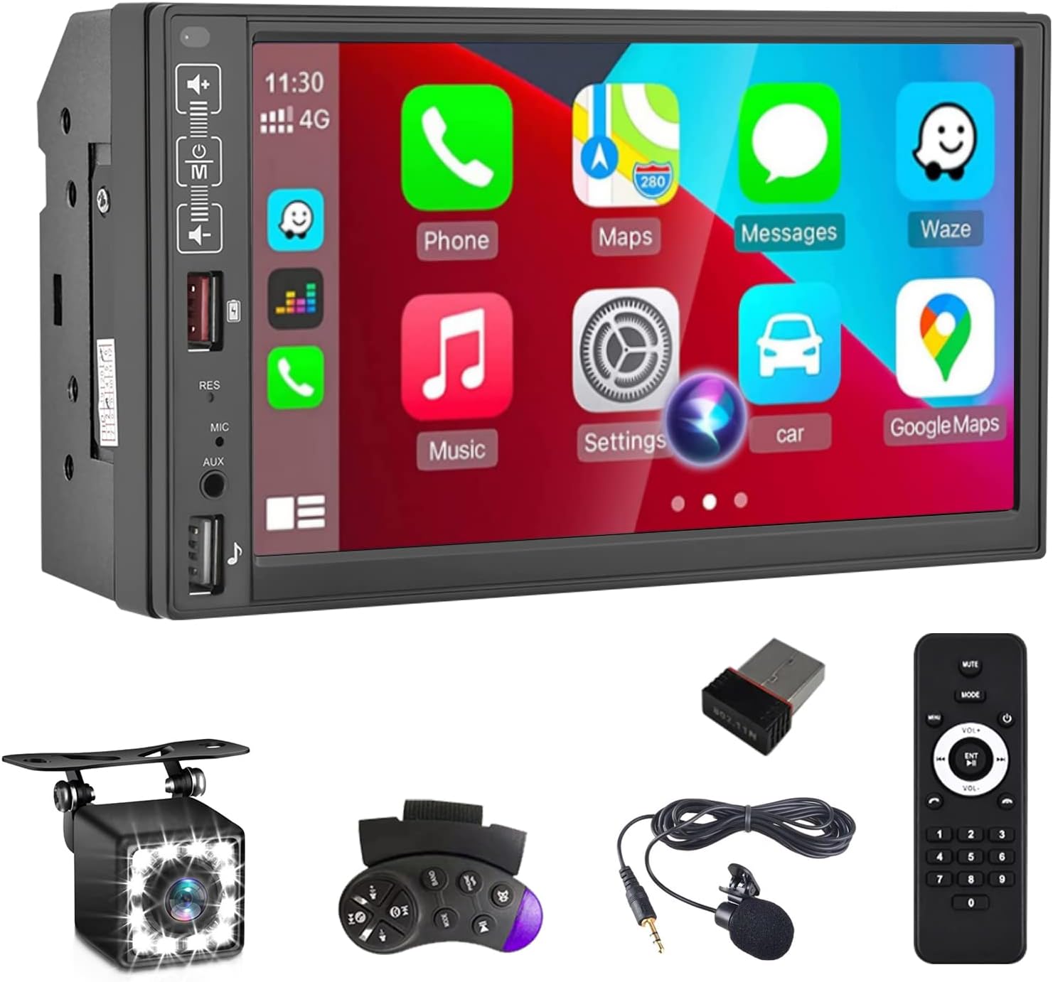 7 Inch Double Din Car Stereo with Carplay Android Auto Touch Screen Bluetooth Car Radio with FM Mirror Link USB SWC Backup Camera Remote Control