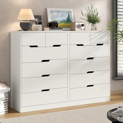 6 Drawer Dresser for Bedroom, Tall White Dresser with Large Organizer, Modern Chest of Drawers, Wooden Dresser with Deep Storage Drawer