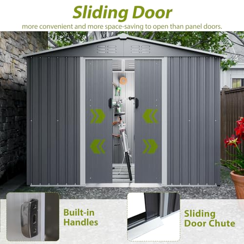 6x4 ft Small Outdoor Metal Storage Shed with Floor Frame & Lockable Door, Heightened Entry Garden Tool Shed for Backyard, Durable Galvanized Steel