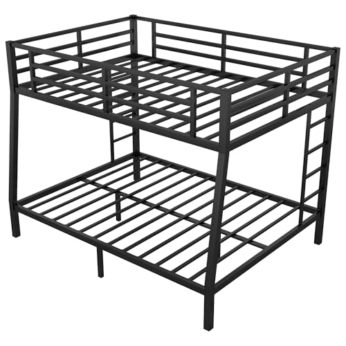 Heavy Duty Bunk Bed Frame with Ladder, Twin XL Over Twin XL Bunk Beds with Safety Guardrails, Adults Bunk Beds with Noise-Reducing Rubber Stoppers