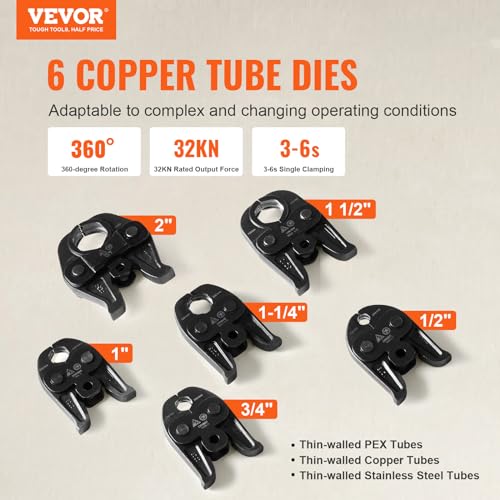 VEVOR Pro Press Tool, 18V Electric Pipe Crimping Tool for 1/2" to 2" Stainless Steel, Copper, PEX Pipes