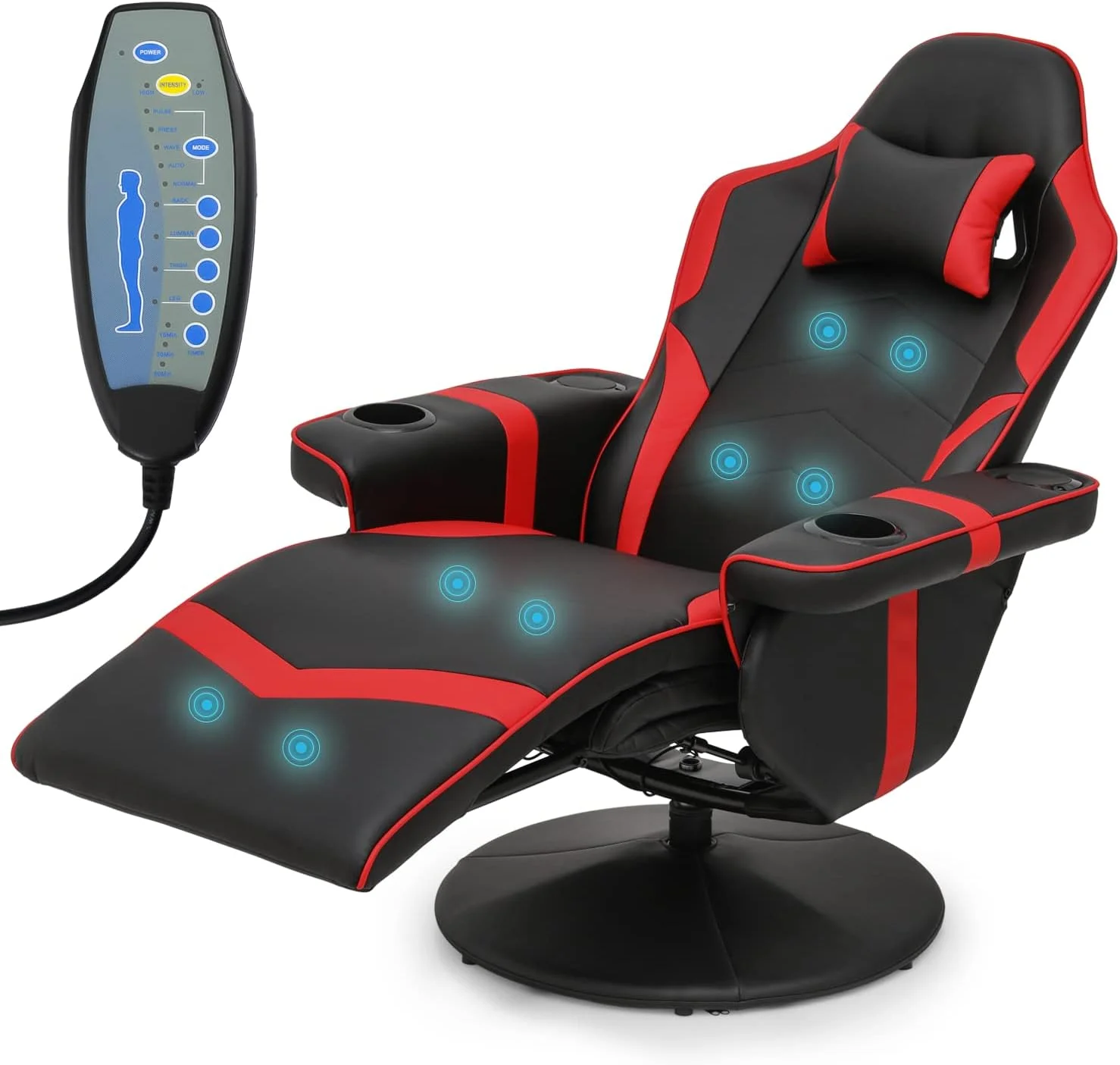 Massage Gaming Recliner Chair PU Leather Lounging Video Gaming Couch Adjustable Backrest Living Room Single Sofa With Speakers & Organizer Bag
