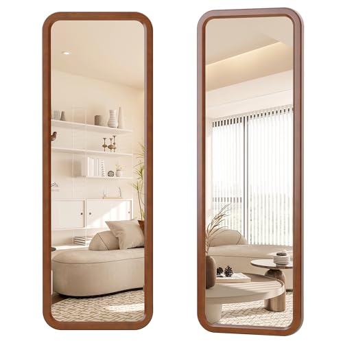 dnbss 63"x18" Wooden Full Length Mirror, Solid Wood Frame Full Body Mirror, Standing Floor Mirror, Stand or Wall-Mounted Mirror