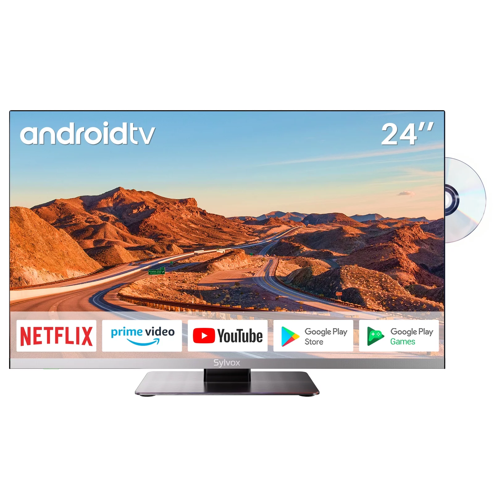 SYLVOX Smart RV TV, 24 inch TV with Built-in DVD Player, 12 Volt TV for RV Camper, 1080P FHD Android TV Free Download APPs, Support WiFi Bluetooth