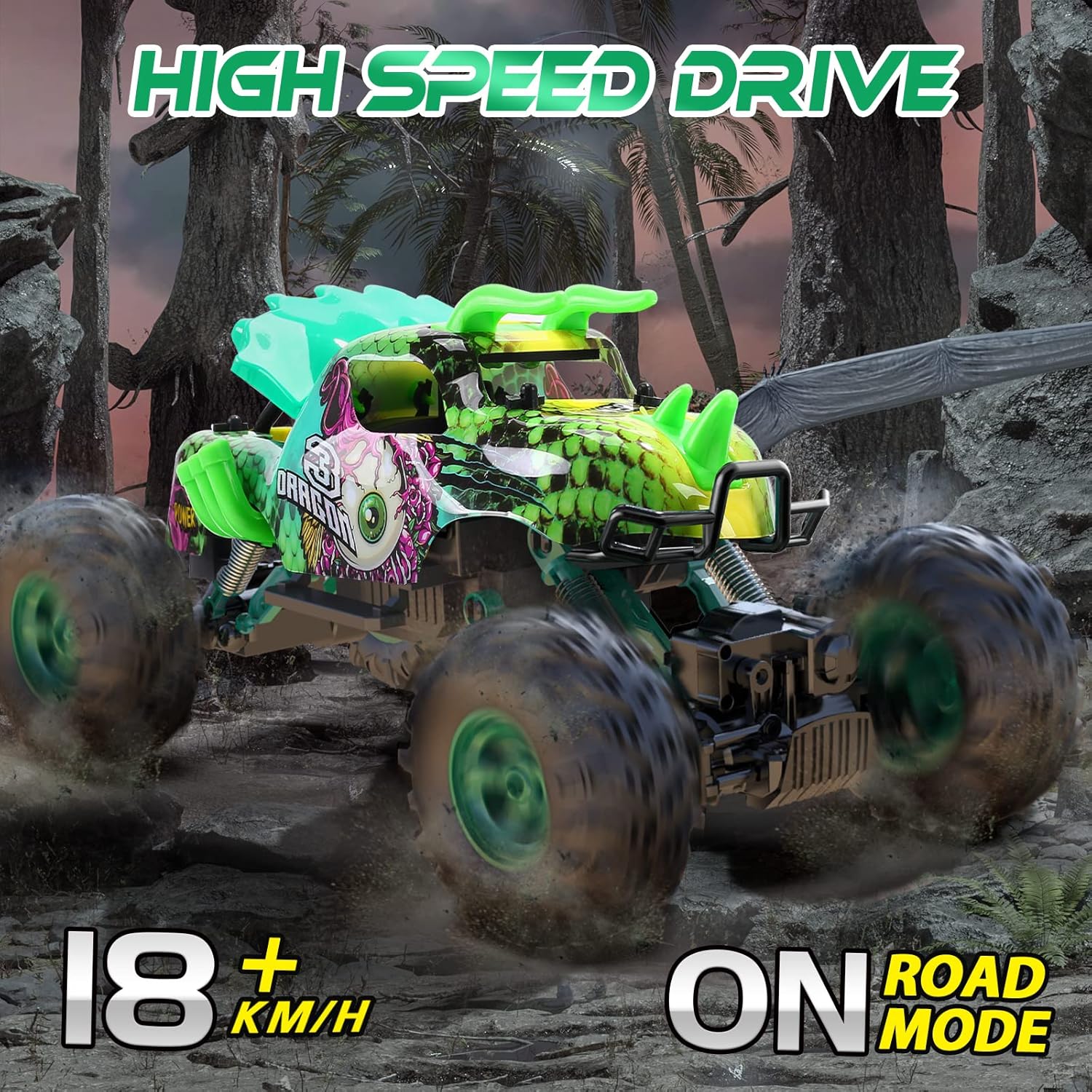 Remote Control Cars, Holyton 1:12 Large Scale Dinosaur Monster RC Trucks, 4WD Liftable Chassis Off Road Rock Crawler for Kids