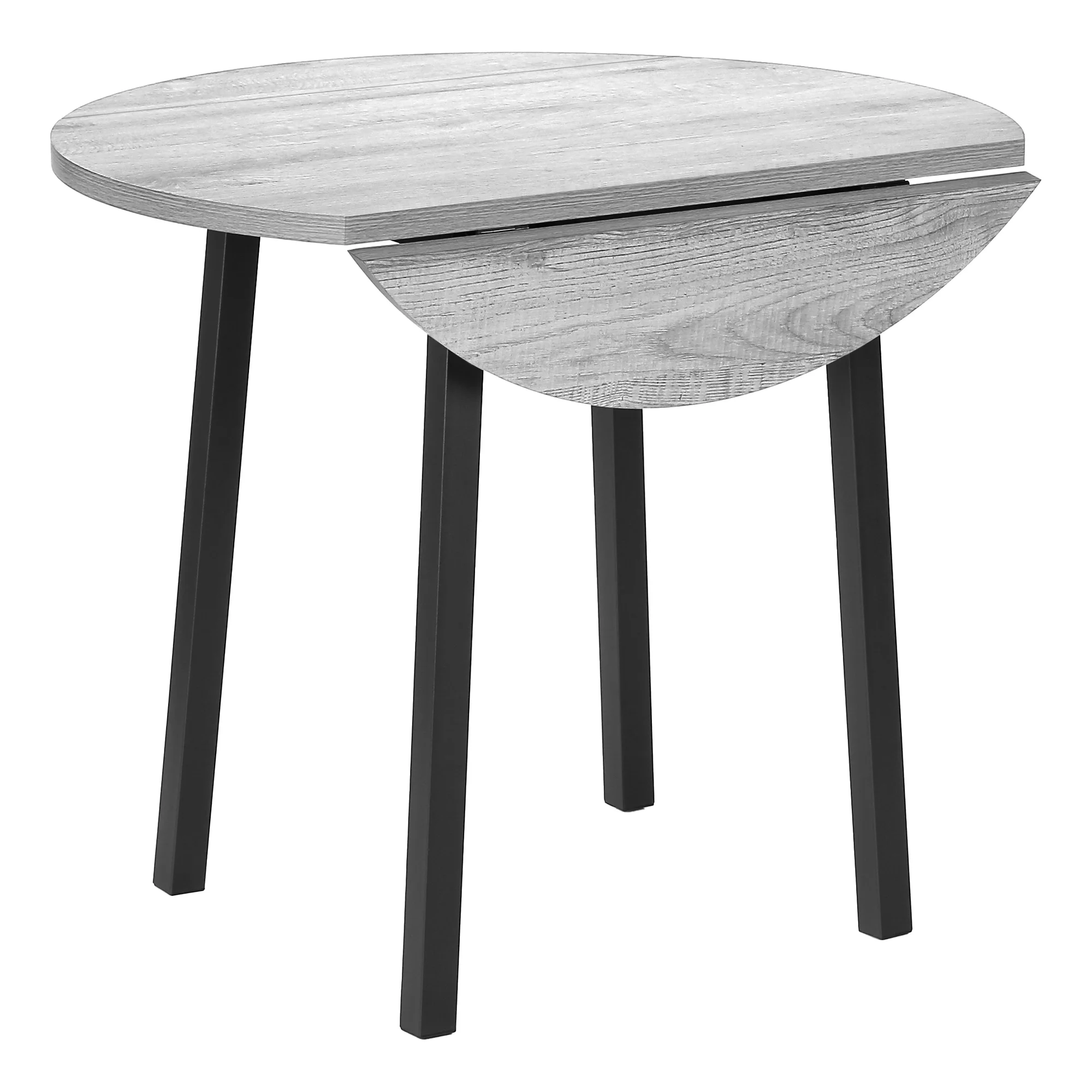 Gray Dining Table Set - 3pcs Set - Small - 35" Drop Leaf - Kitchen - Black Metal