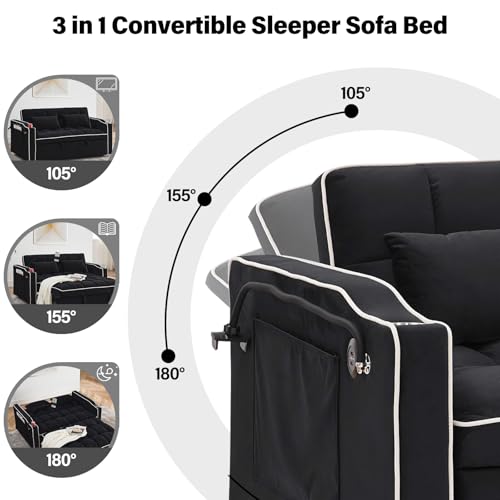 WIIS' IDEA Convertible Sofa Bed,3 in 1 Velvet Sleeper Sofa Pull-Out Bed