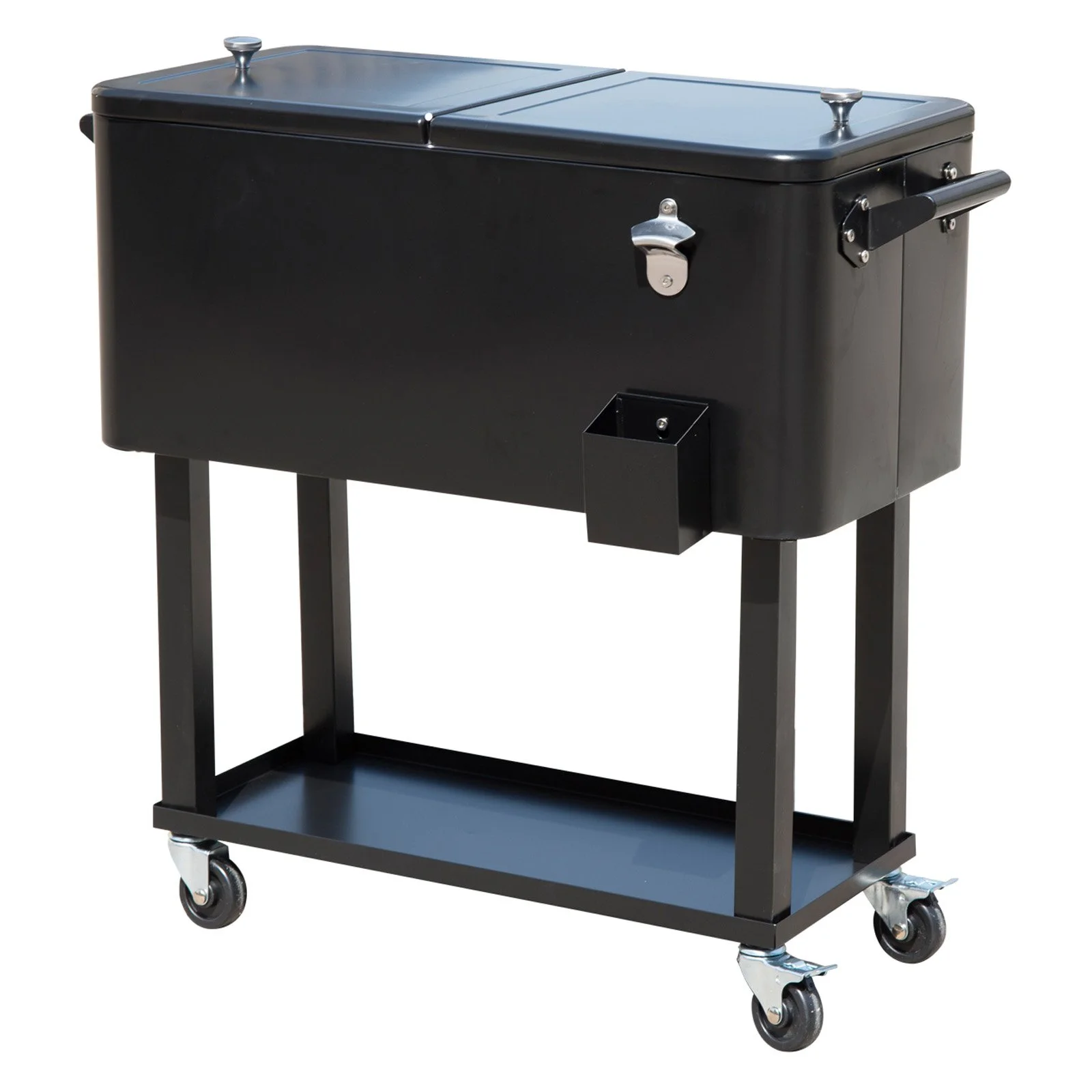 Outsunny 80 QT Rolling Cooling Bins Ice Chest on Wheels Outdoor Stand Up Drink Cooler Cart for Party, Red