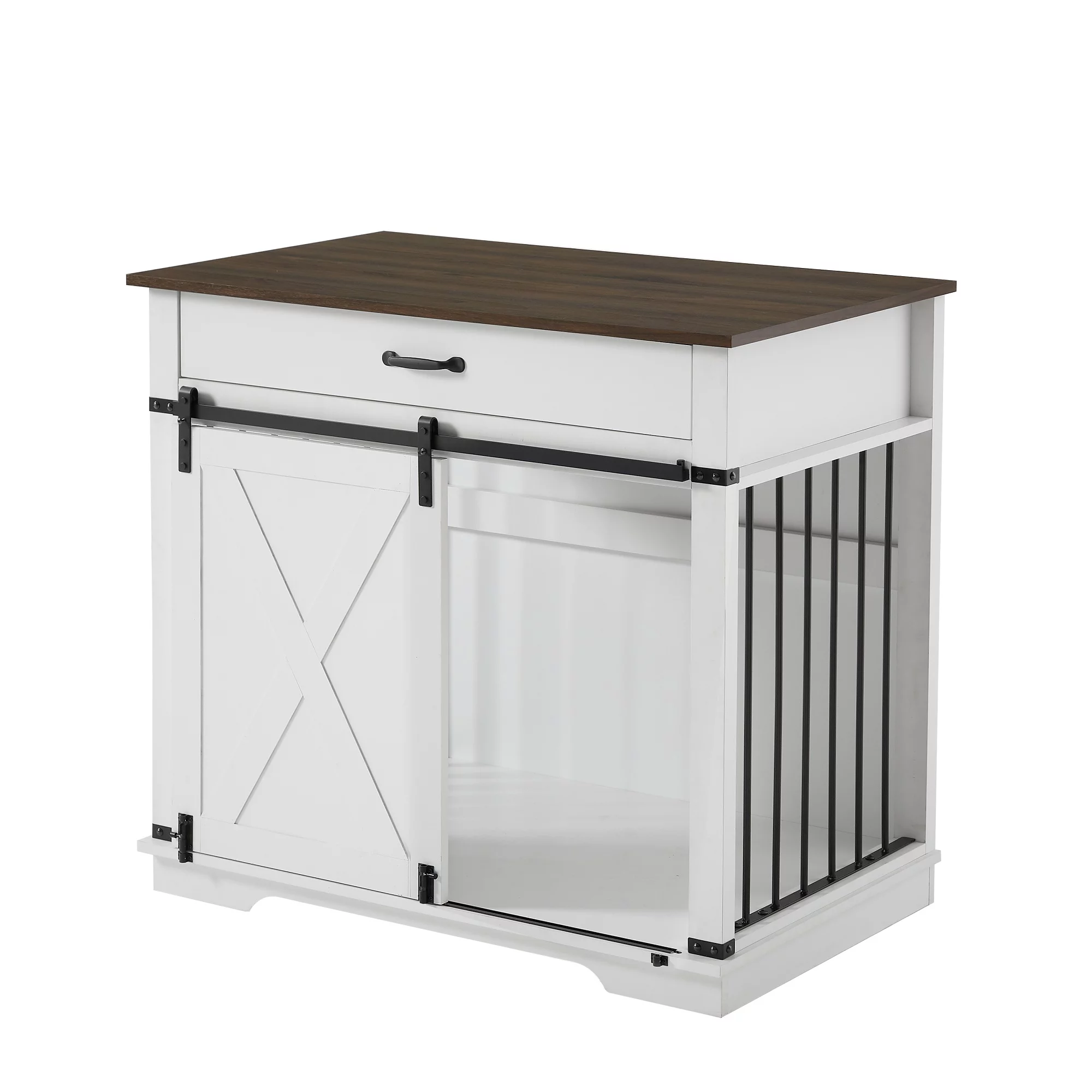HUTWIFE Wooden Dog Crate with Sliding Barn Door, Wooden Pet Crate End Table, Dog Cage for Medium Dogs, White - Radiant Selections