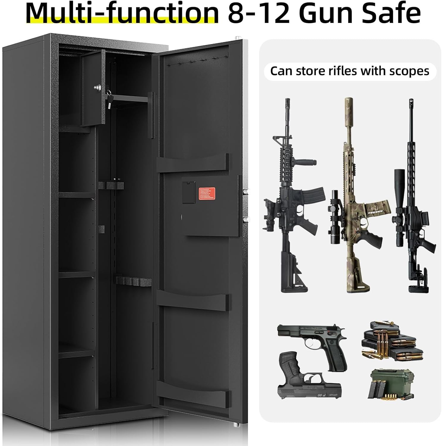 KAER 8-12 Gun safes,Rifle Safe,Gun Safes for Home Rifle and Pistols, Long Gun Safe for Rifle Shotgun for Home,Quick Access Rifle Safes