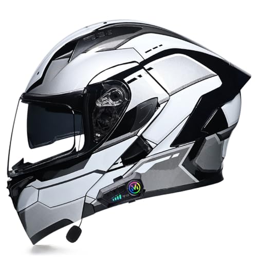 Adults Bluetooth Motorcycle Helmet Full Face Sun Visors Modular Helmets Flip up Motorbike Sport Offroad Mountain Lightweight Helmet for Men Women