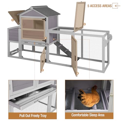 Chicken Coop Chicken House for Outdoor, Poultry Cage with Wheels Mobile Hen House and UV-Resistant Roof - Grey