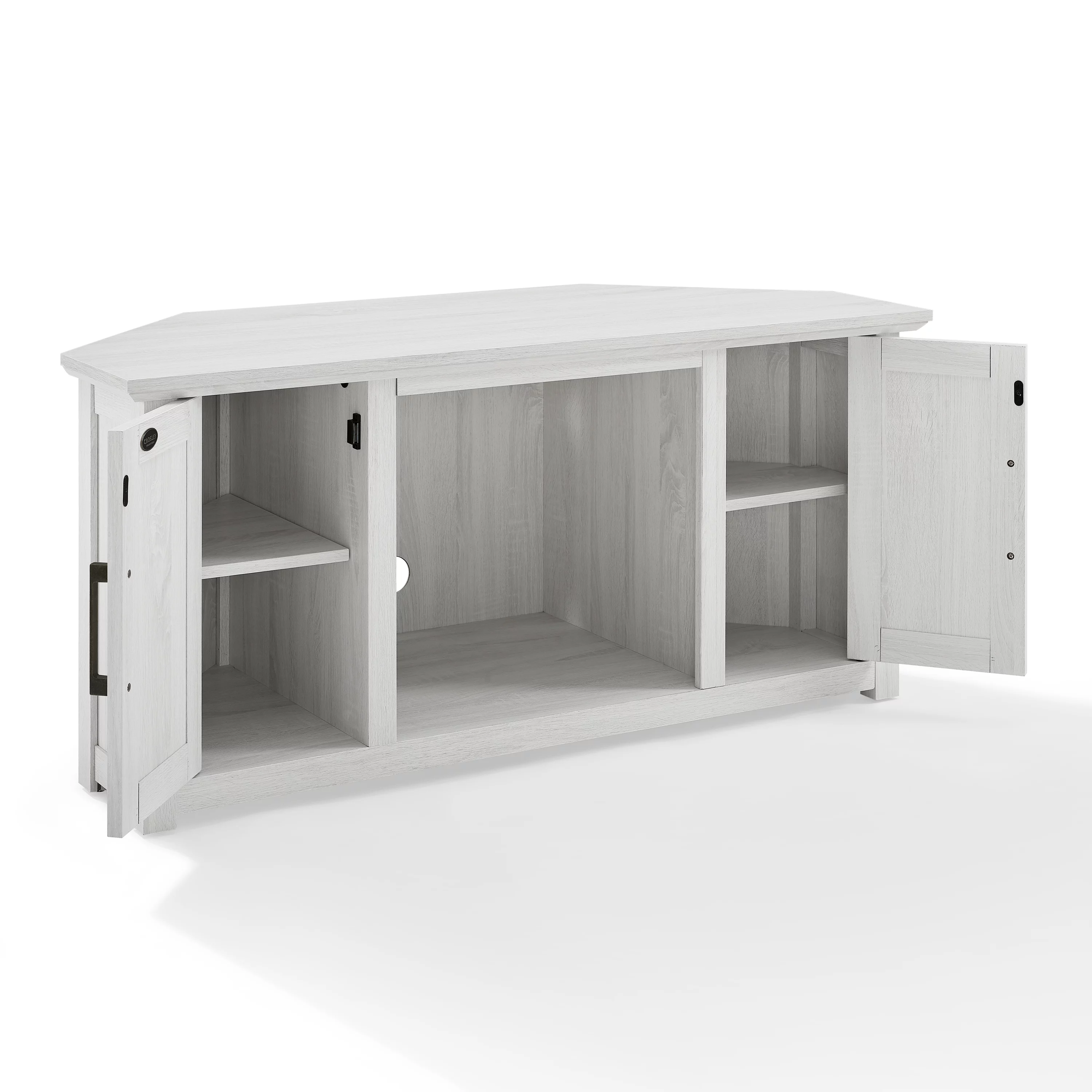 Crosley Furniture Camden 48"Wood Corner TV Stand with Fireplace in Whitewash