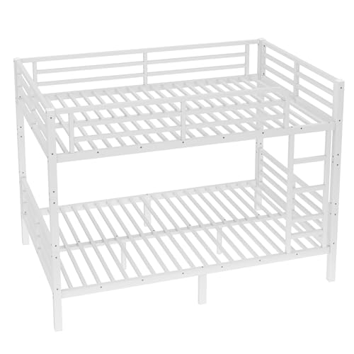 Heavy Duty Bunk Bed Frame with Ladder, Twin XL Over Twin XL Bunk Beds with Safety Guardrails, Adults Bunk Beds with Noise-Reducing Rubber Stoppers
