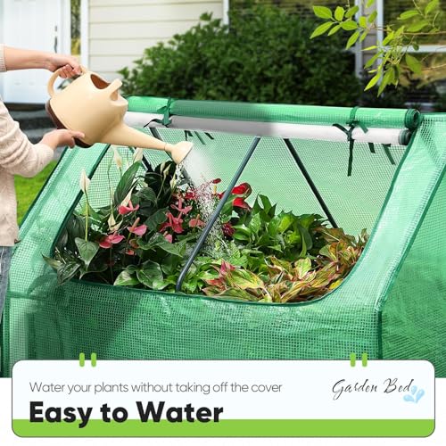 Quictent Raised Garden Bed Galvanized Raised Beds for Gardening Vegetables with Cover 8x4x1 ft Metal Planter Box Outdoor Use (Clear)