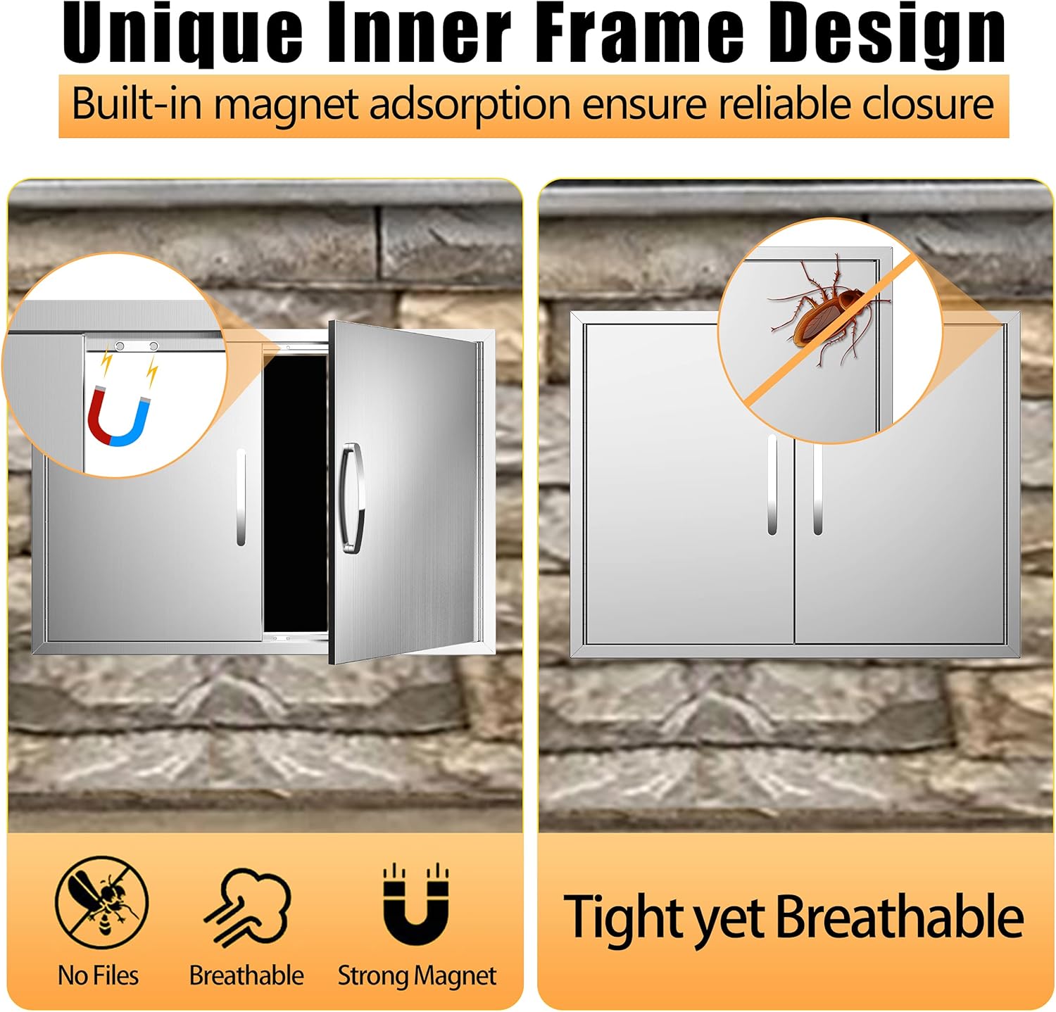 KODOM Outdoor Kitchen Doors 31W x 24H BBQ Double Access Door