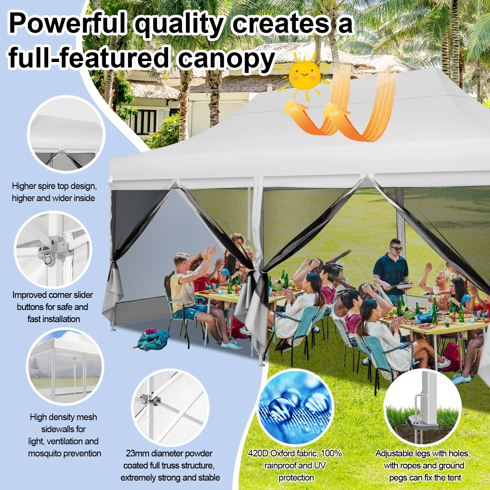 SANOPY 10' x 20' Gazebo Tent EZ Pop up Canopy Party Outdoor Instant Gazebo Shelter with 6 Removable Mosquito Side Walls & Carry Bag for Camping