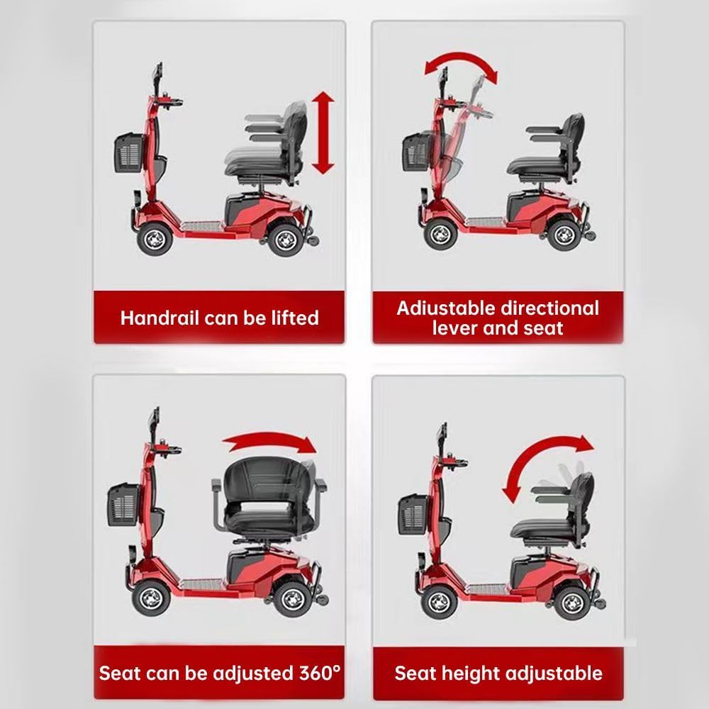 4 Wheel Mobility Scooter, Electric Powered Wheelchair Device, Compact Heavy Duty Mobile for Travel, Adults