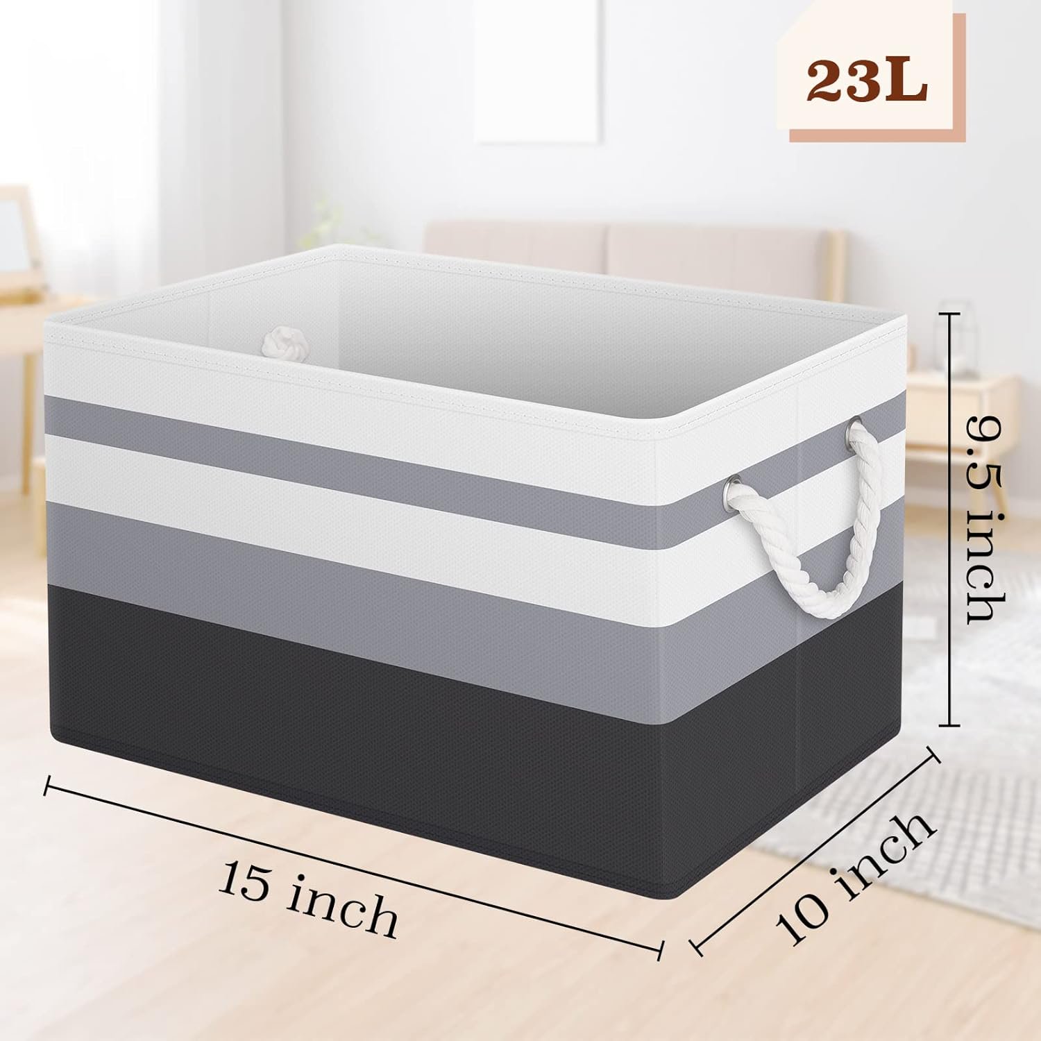 Storage Bins , Foldable Storage Baskets for Organizing Toys, Books, Shelves, Closet, Large Storage Box with Rope Handles, Sturdy Organizer Bins