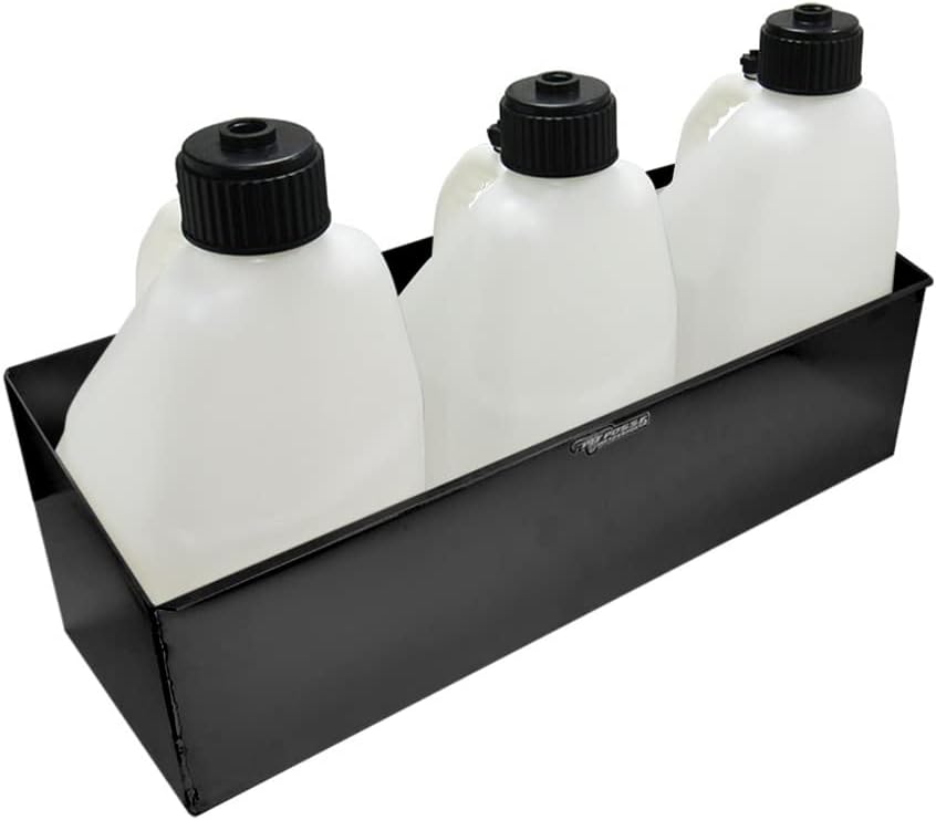 Pit Posse 436Bk Triple Utility Fuel Jug Rack Holder 3 Mount Aluminum Enclosed Race Trailer Shop Garage Storage Organizer