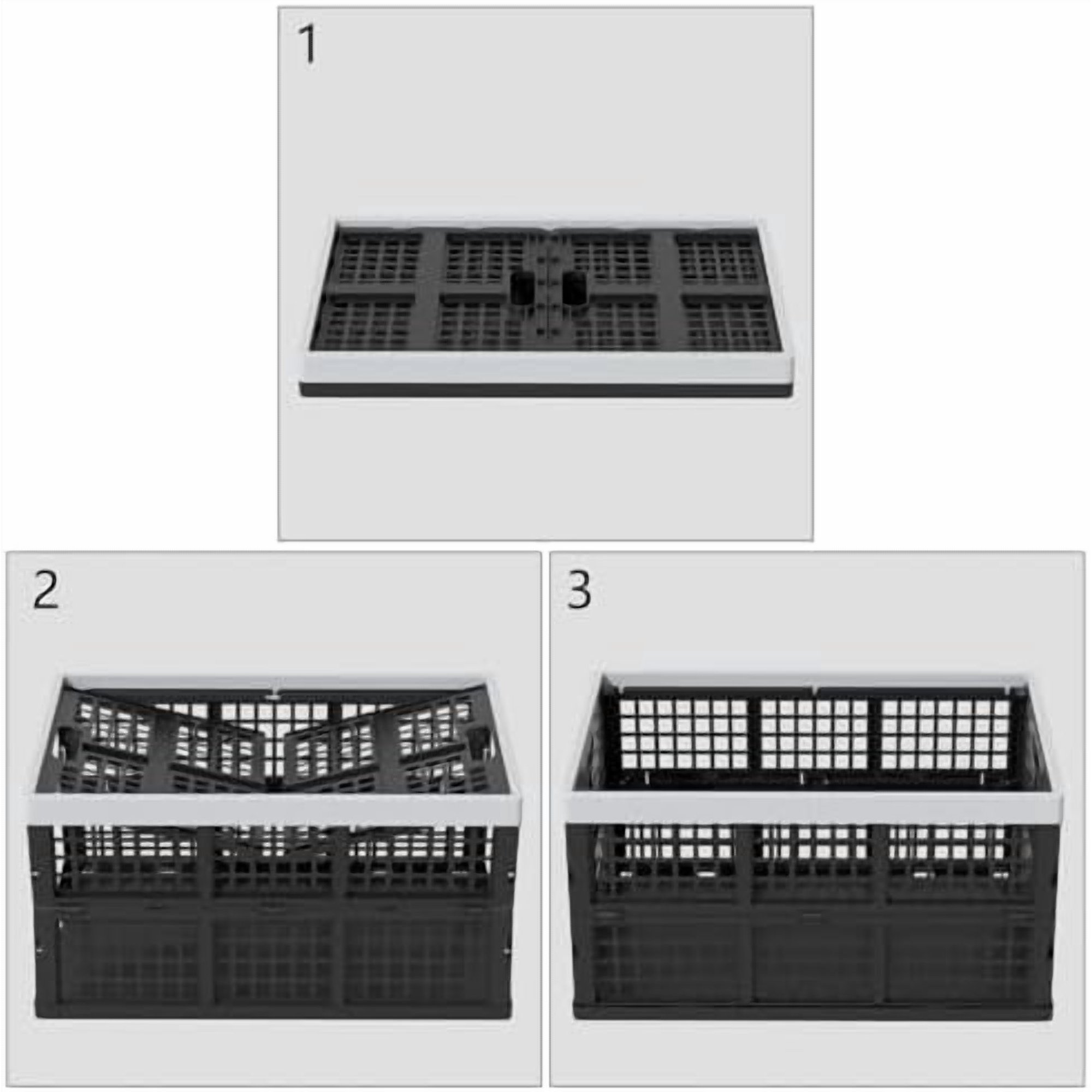 Plastic Collapsible Milk Crates, Collapsible Storage Bins, Foldable Baskets, 42 Liters, Pack of 4 in Black$$Office