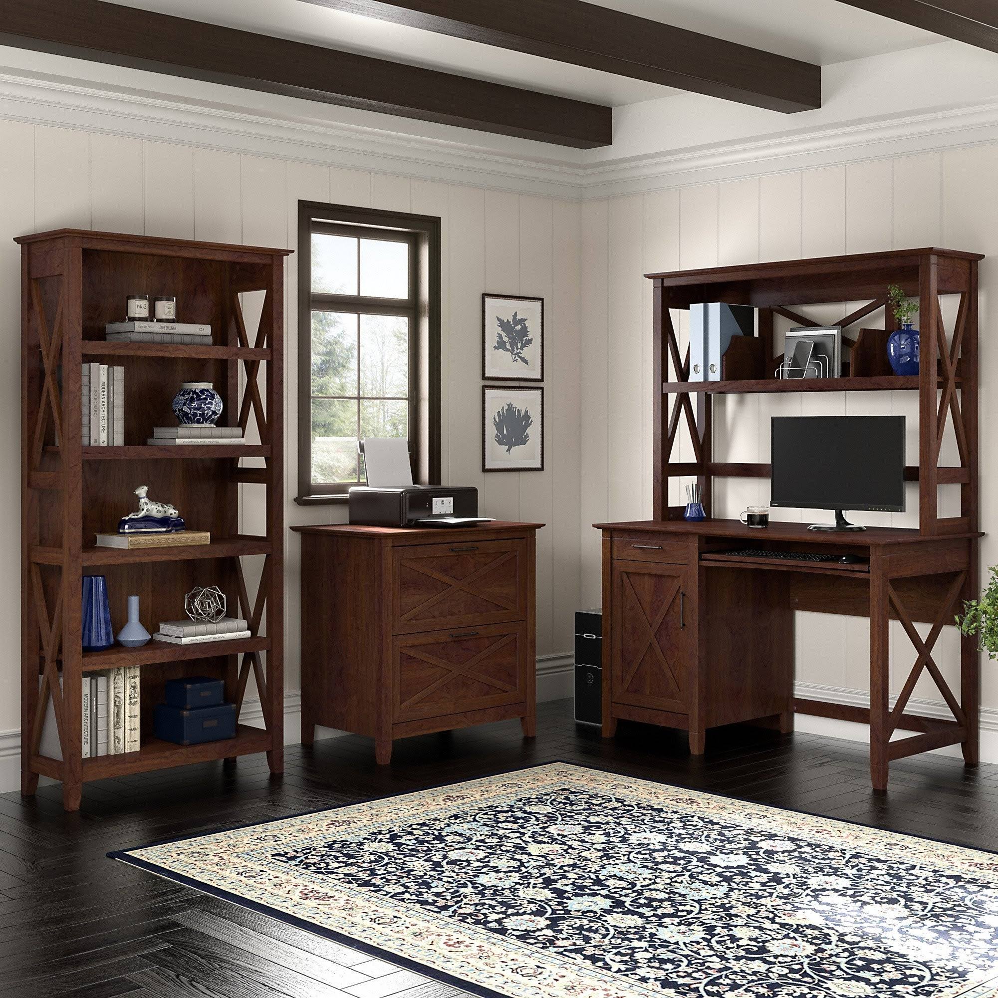 Bush Key West 48W Small Computer Desk with Hutch in Washed Gray - Engineered Wood