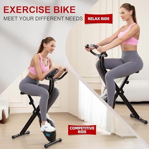 BARWING Stationary Exercise Bike for Home Workout, 5 IN 1 Foldable Indoor Cycling Bike for Seniors, 350LB Capacity, 16-Level Magnetic Resistance