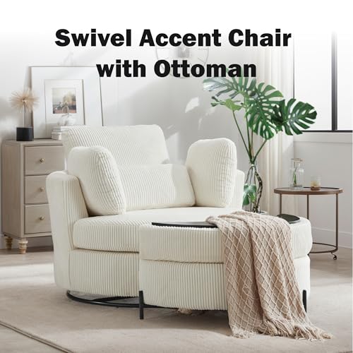 Chifee & Vingol 42.2" Oversized Swivel Accent Chair Round Barrel Chair,Chenille,Beige