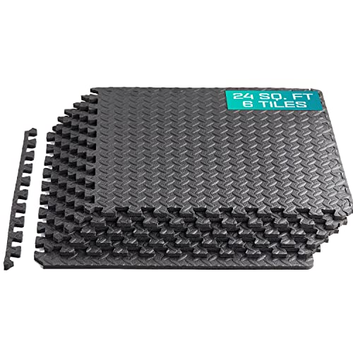 Yes4All 24SQFT-120SQFT Puzzle Exercise Mat for Home Gym, EVA Interlocking Foam Floor Tiles with Border for Workout Equipment