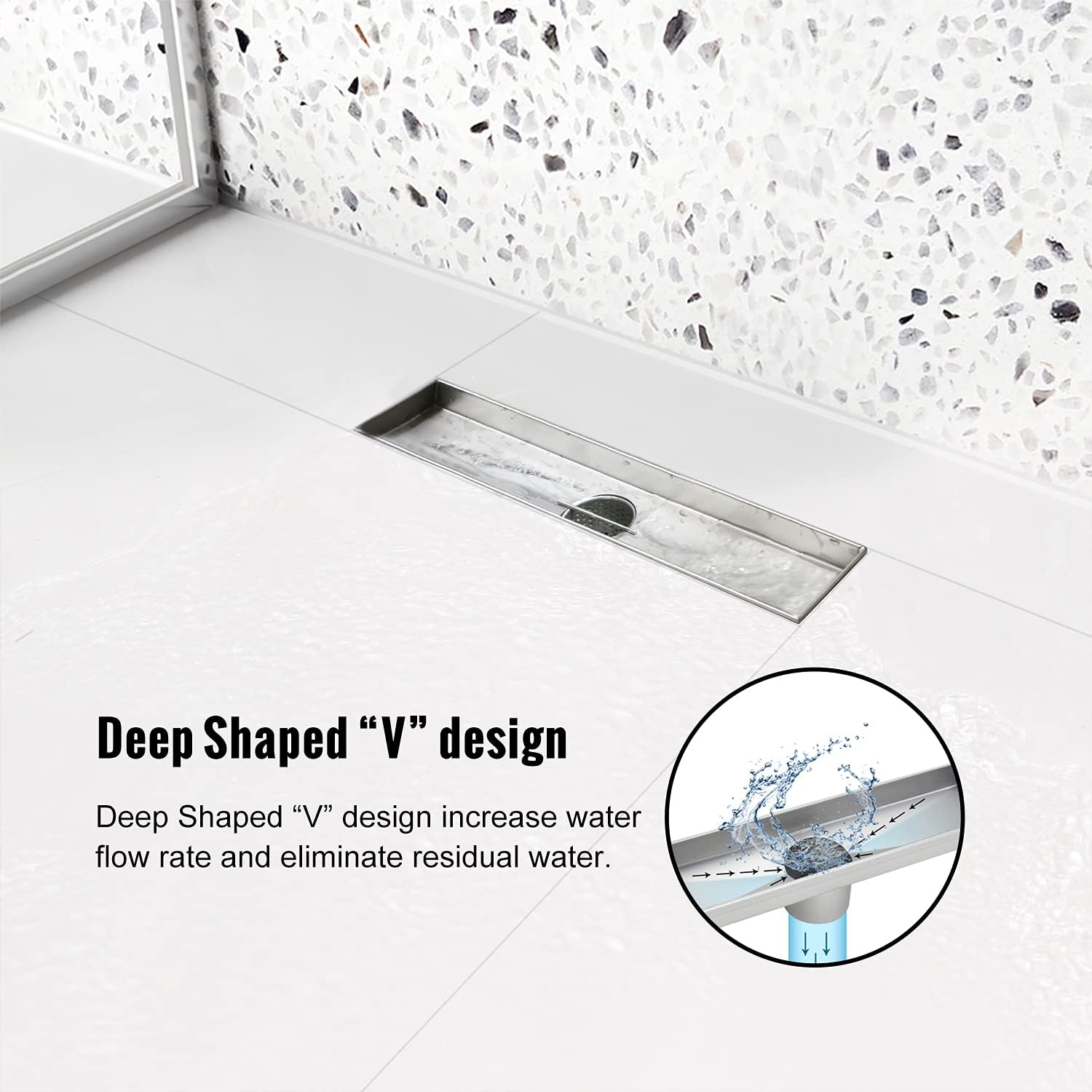 Linear Shower Drain 60 inch with Bar Pattern Grate, Professional Brushed 304 Stainless Steel, High Flow, Hair Catcher Shower Drain&hellip;