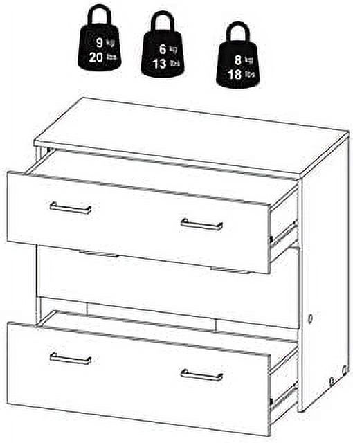3 Drawer Chest, Oak Structure