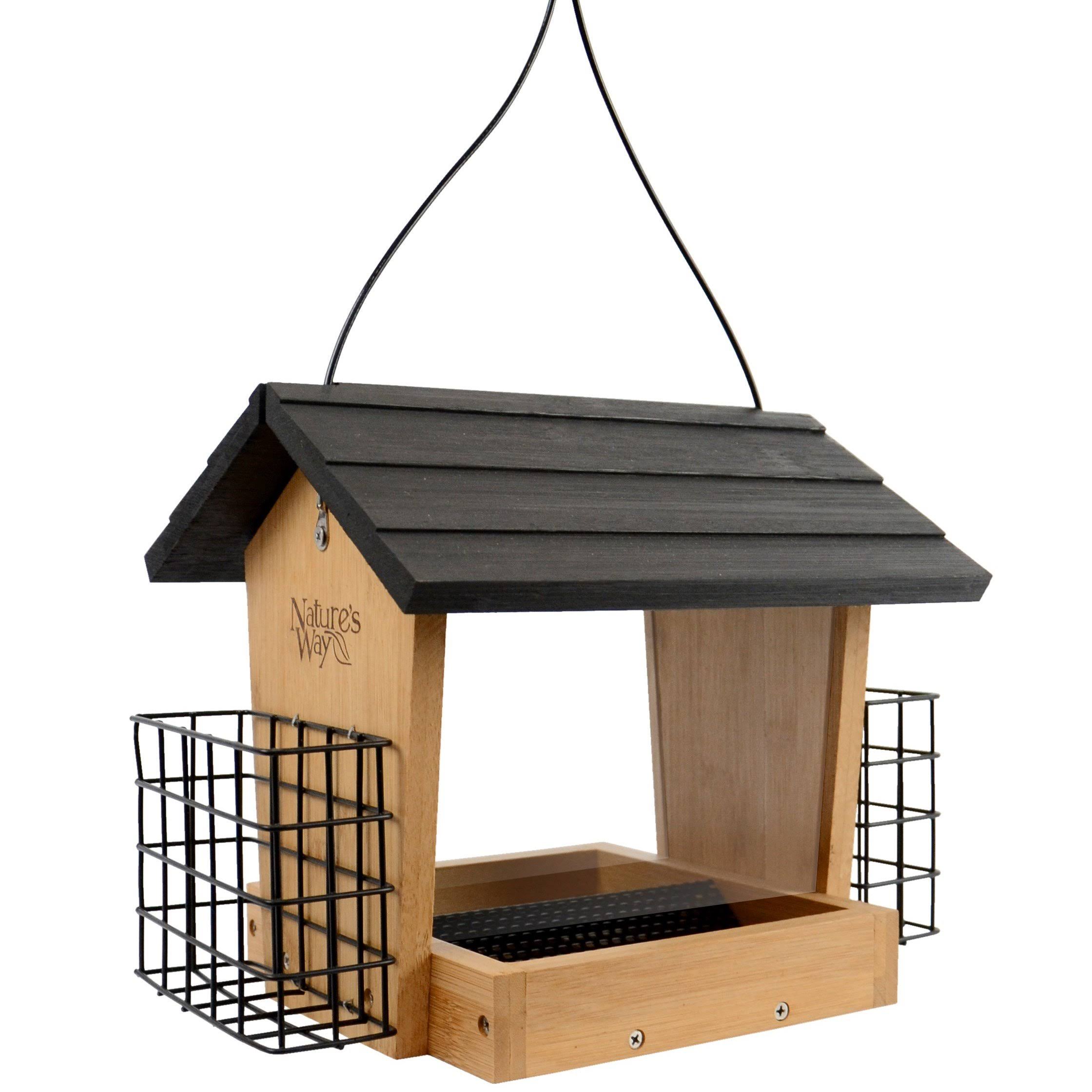Natures Way Bird Hopper Feeder with Suet Cages, 4 Quart Cap - Bamboo