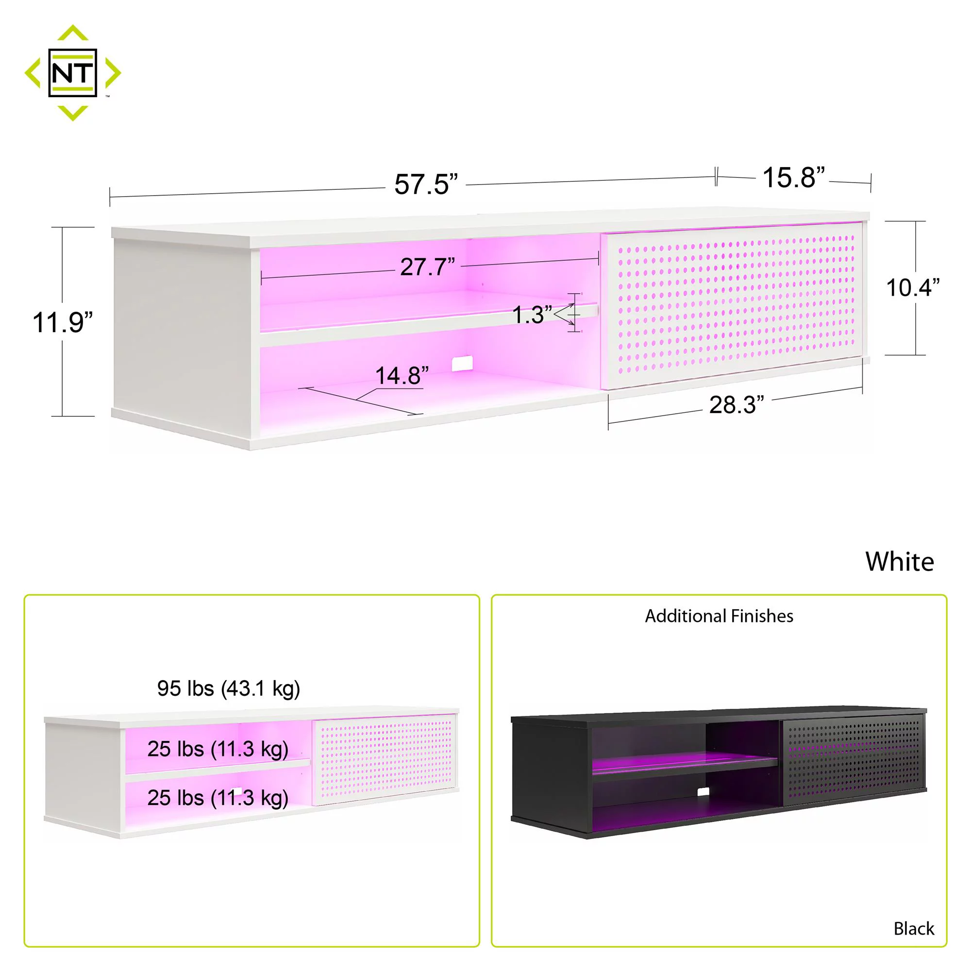NTense Victory Floating TV Stand for TVs up to 60", Black