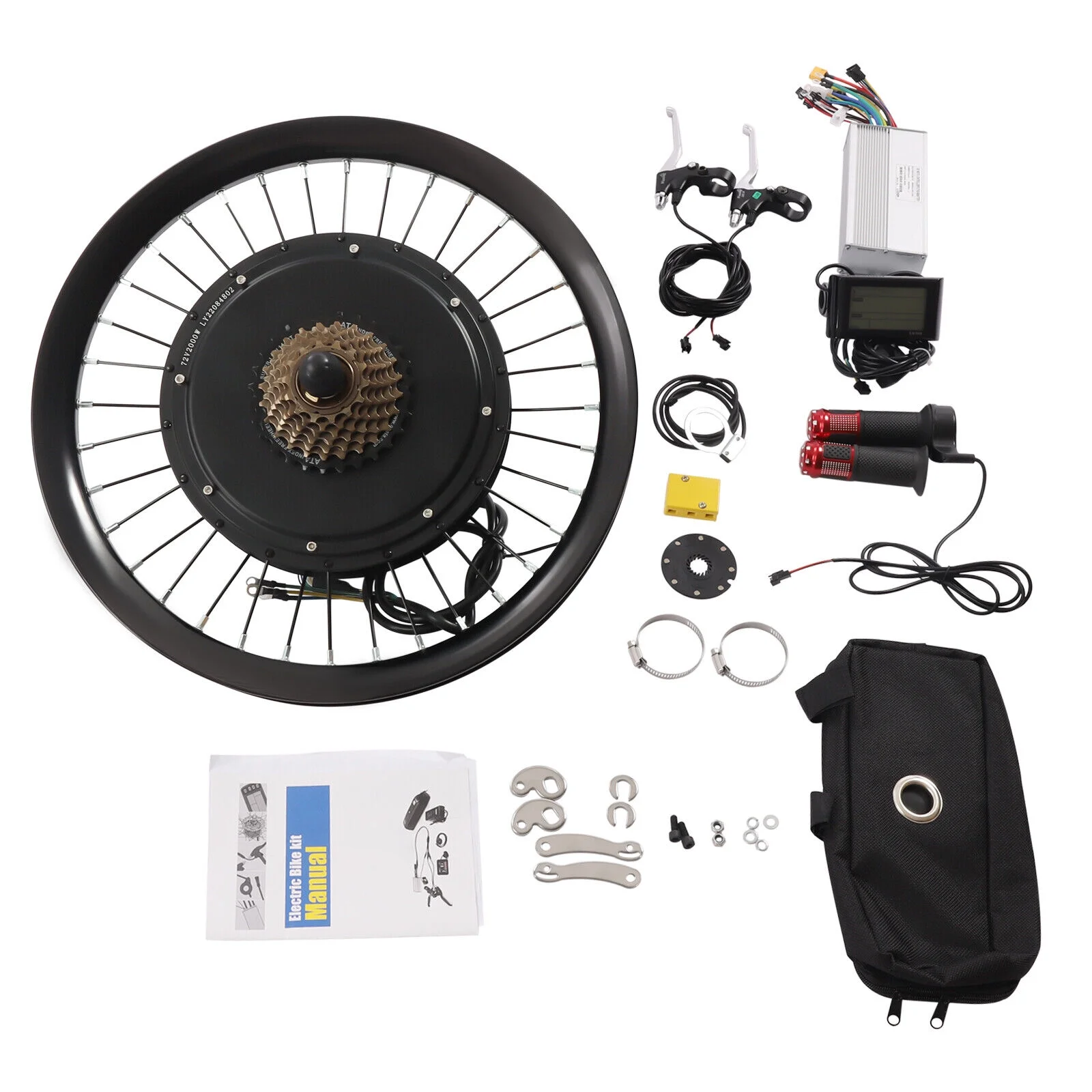 60N.M 20'' Rear Wheel Electric Bicycle Conversion Kit E Bike Motor LCD 72V 2000W fits 20-inch Bikes 560rpm