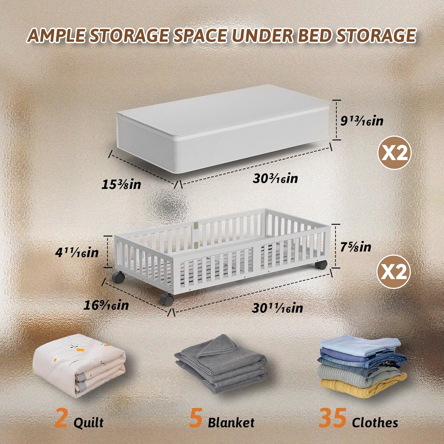 Under Bed Storage Containers with Wheels, 2 Pack Under the Bed Shoe Storage Bins