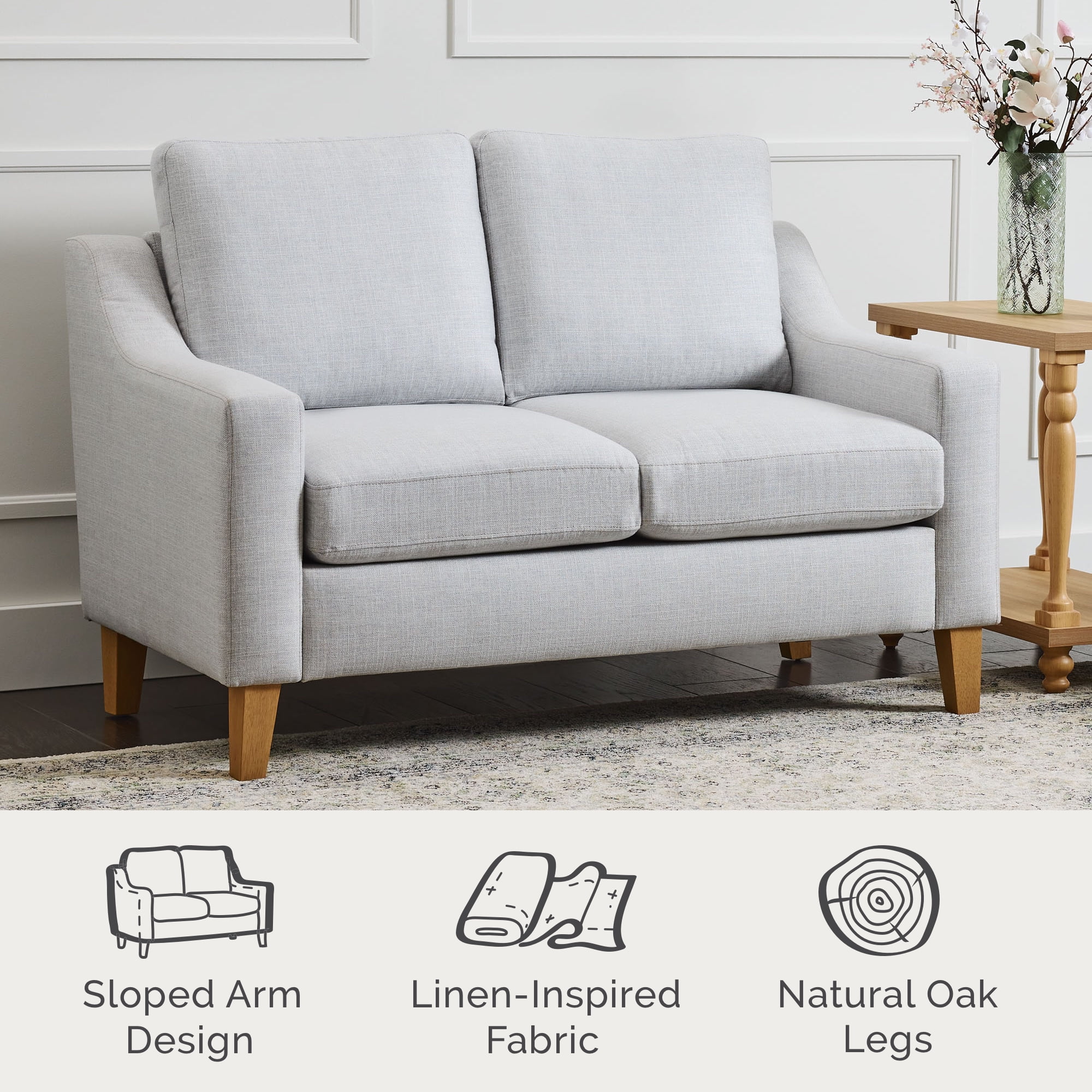 My Texas House Fairview Upholstered Loveseat, Light Gray