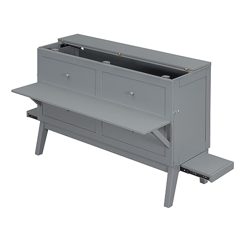XD Designs Modern Full Size Murphy Bed with Cabinet and Drawers, Traditional Solid Wood Murphy Bed Chest, Can be Folded into a Wardrobe