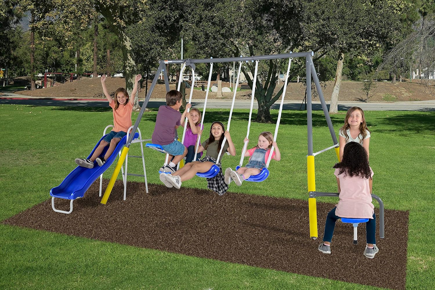 Sportspower Cambridge Outdoor Kids Swing Set with Slide, Blue/Yellow (MSC-4542)