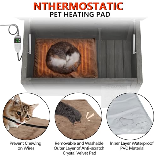 GDLF Outdoor Feral Cat House Heated Cat Shelter with 100% Insulated All-Round Foam Weatherproof for Multiple Felines 34.5"X21.5"x27.2"