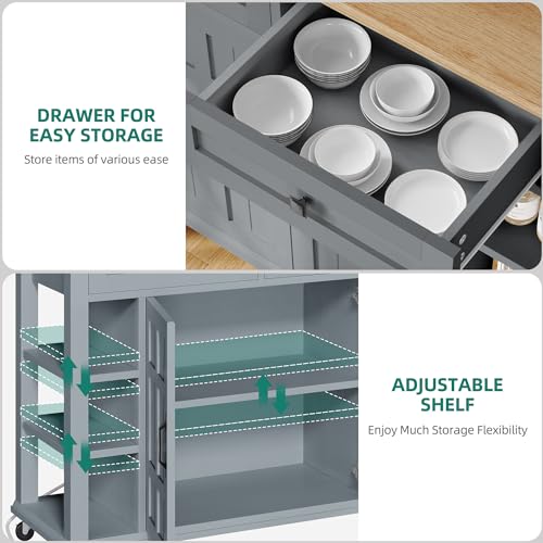YITAHOME Kitchen Island with Drop Leaf & Power Outlet, Rolling Kitchen Cart on Wheels