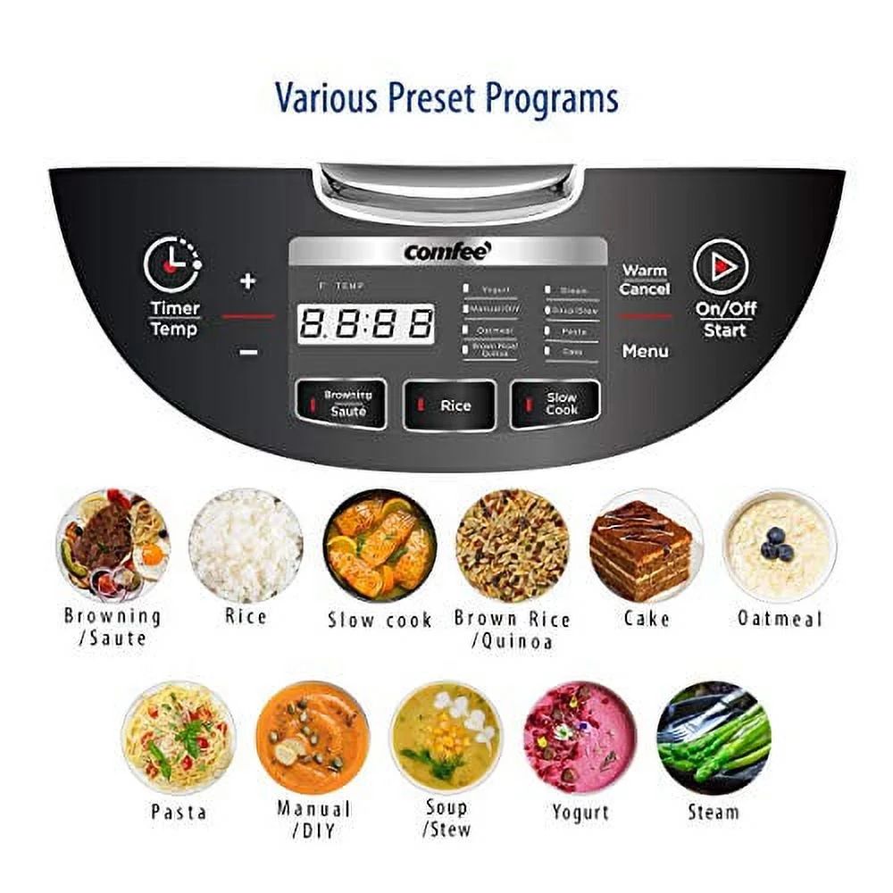 COMFEE' 5.2Qt Asian Style Programmable All-in-1 Multi Cooker, Rice Cooker, Slow Cooker, Steamer, Saute, Yogurt Maker