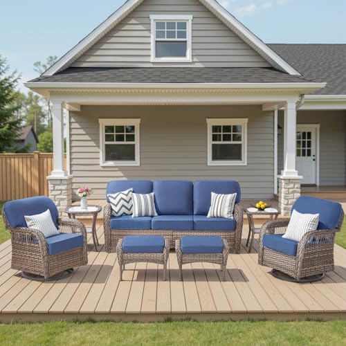 7 Pieces Outdoor Furniture Set with Swivel Chairs