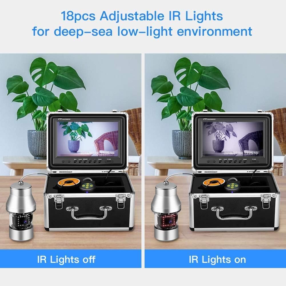Eyoyo Underwater Fishing Camera Video Fish Finder DVR Function 9 inch Large Color Screen 360° Horizontal Panning Camera 1000TVL w/ 18 Infrared IR