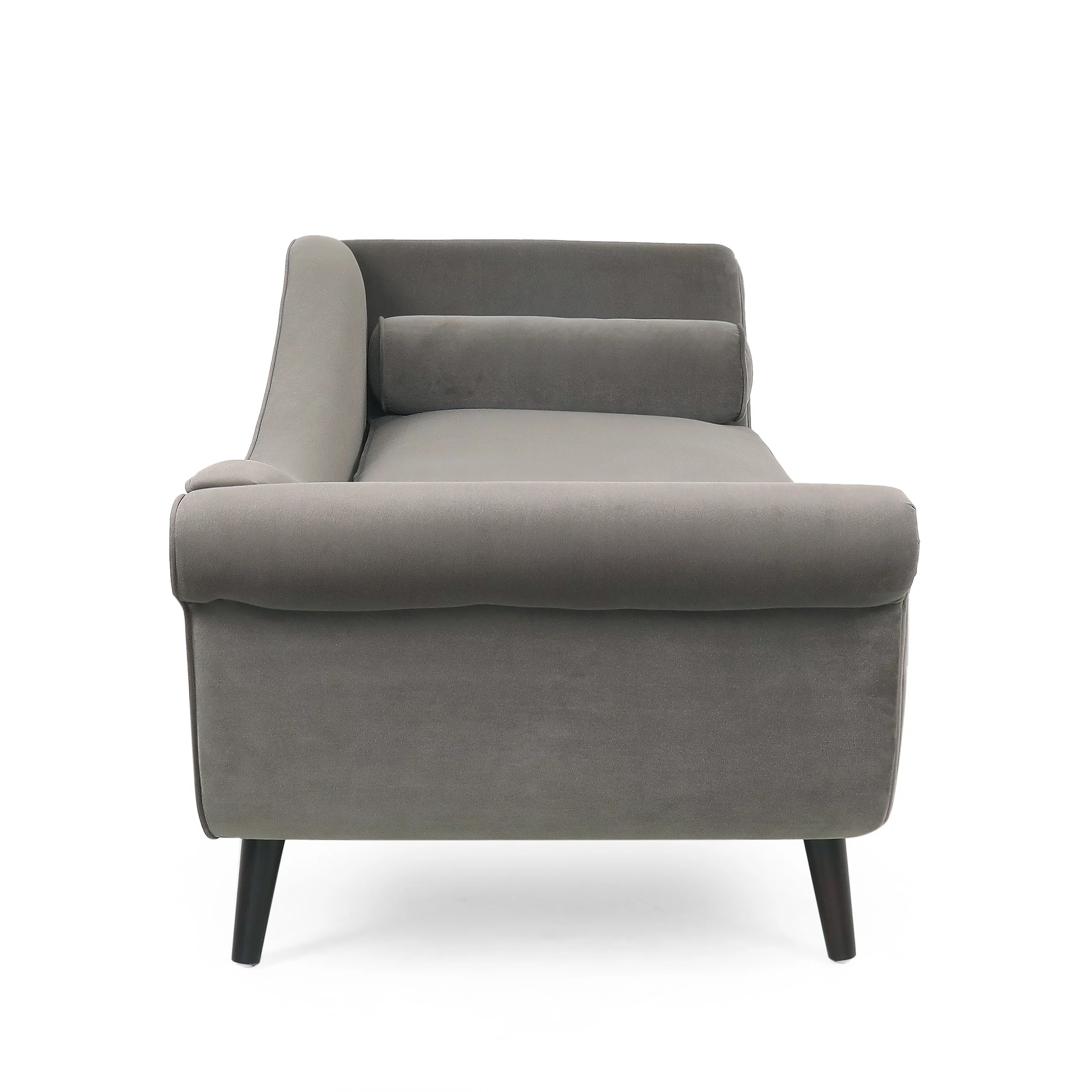 Jakyrah Contemporary Velvet Chaise Lounge with Scroll Arms, Taupe and Dark Brown