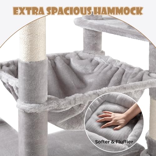 SHA CERLIN 81in Multi-Level Tall Cat Tree Tower for Indoor Kitties/Larger Cat Condo Furniture with Hammock/Cozy Pussycat Perches/Sisal Scratching