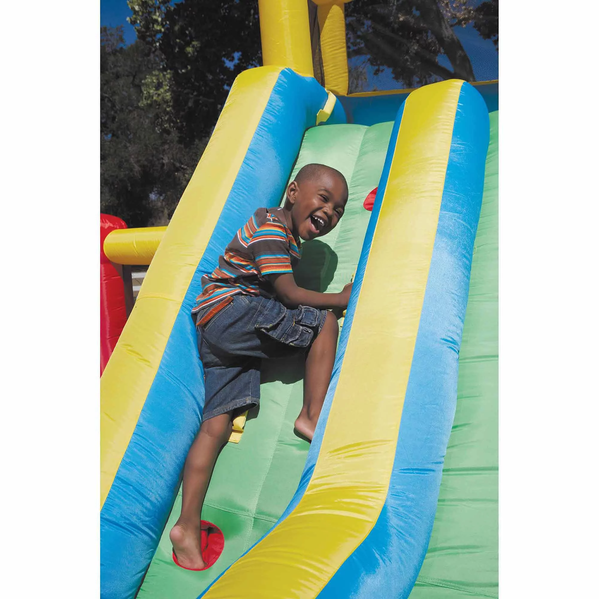 Little Tikes Giant Slide Bouncer Inflatable Bounce House with Blower and Climbing Wall, Fits up to 3 Kids, Multicolor