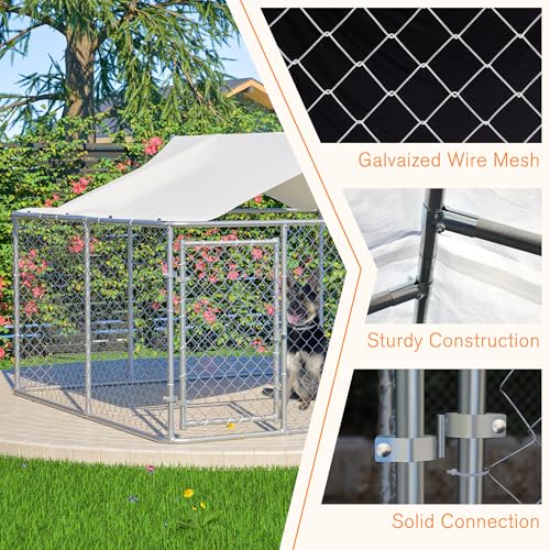 Large Outdoor Dog Kennel, Heavy Duty Galvanized Steel Dog Enclosure, Chicken Coop with Waterproof UV-Resistant Cover